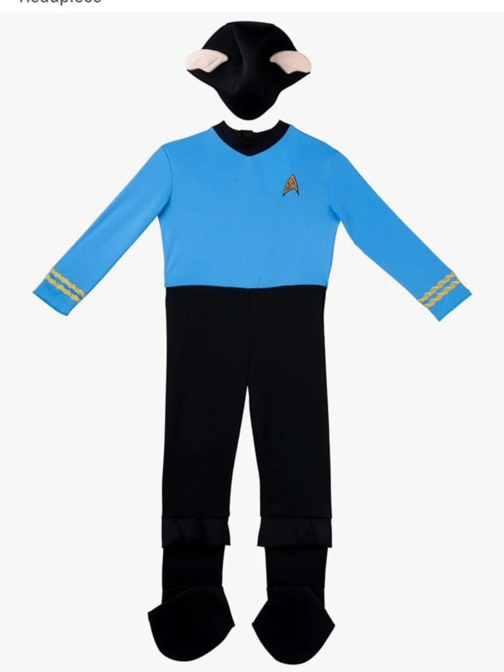 Star Trek Toddler 3T-4T Spock  Jumpsuit with Boot Covers plus Headpiece